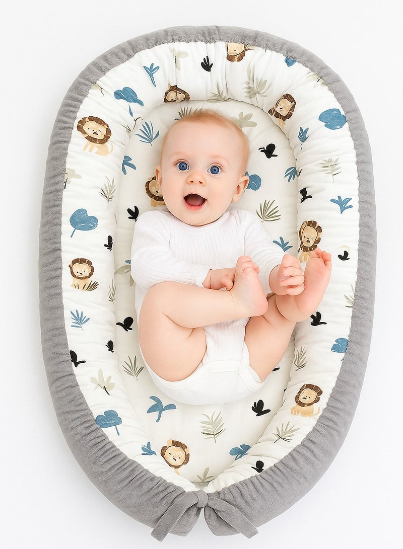 MOMELU Portable Baby Lounger for Newborns 0-24 Months, Co-Sleeping Cotton Nest Bed, Breathable Baby Floor Seat - Grey Leaves - Image 1