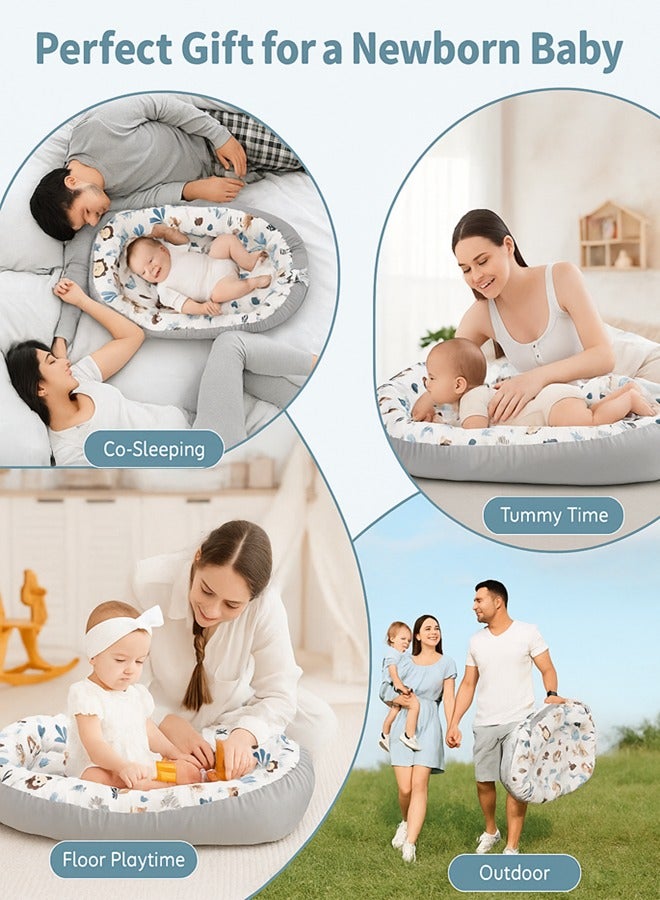 MOMELU Portable Baby Lounger for Newborns 0-24 Months, Co-Sleeping Cotton Nest Bed, Breathable Baby Floor Seat - Grey Leaves - Image 3