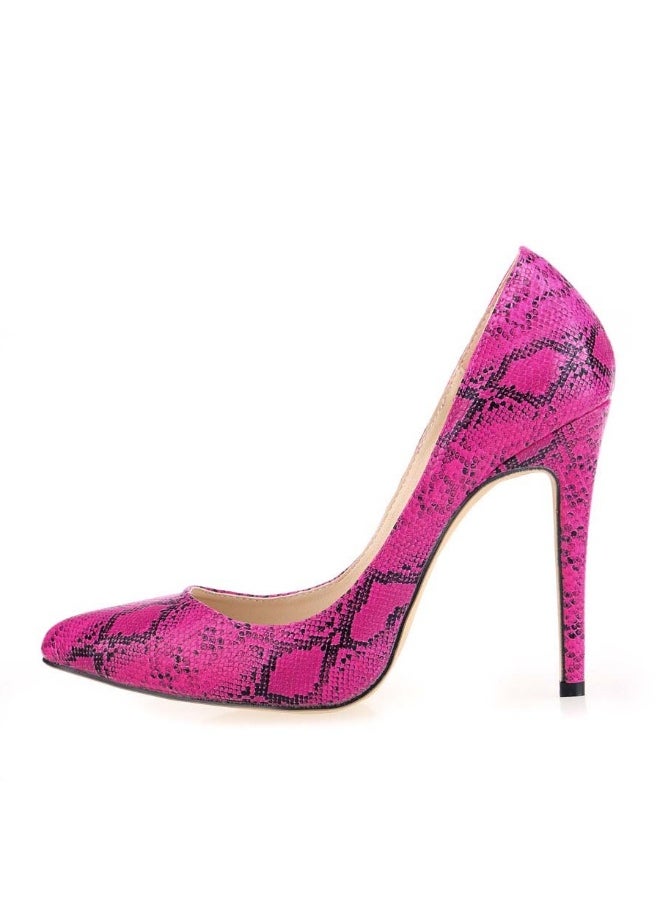 Loquat Western Style Textured Stiletto with Black Snake Print Pattern Heels Rose  - Image 1