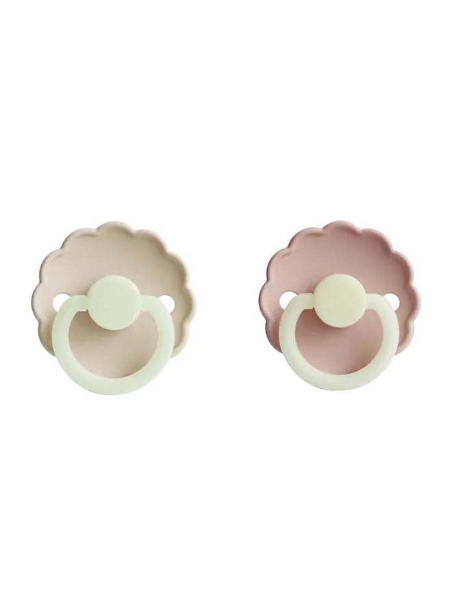 FRIGG Daisy Silicone Baby Pacifier 0-6M 2-Pack Blush Night/Cream Night - Size 2
