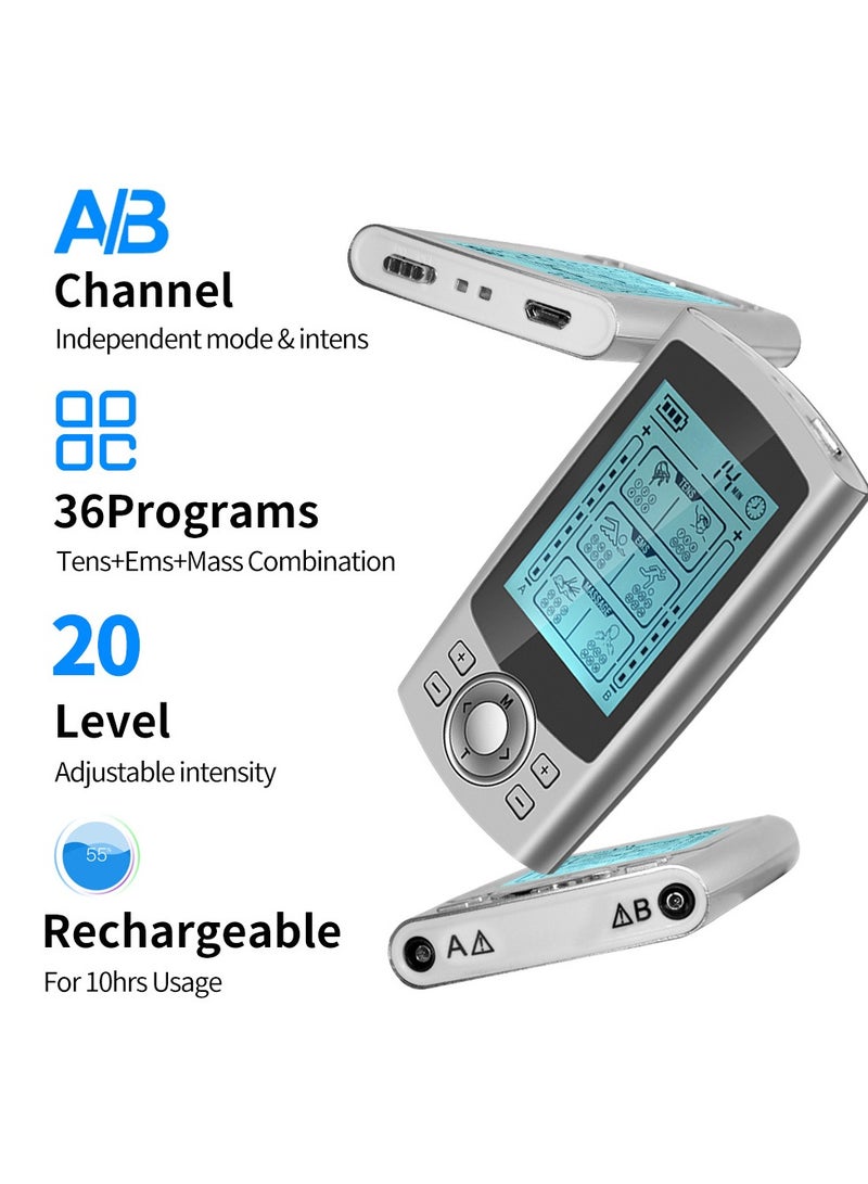 36 Modes Muscle Stimulator, Massager, Unit Muscle Stimulator for Back Pain Relief, Wireless Dual Channel,   Digital Electrical Body Massager Pulse, Muscle Stimulator Pain Fatigue Relief Silver - Image 3