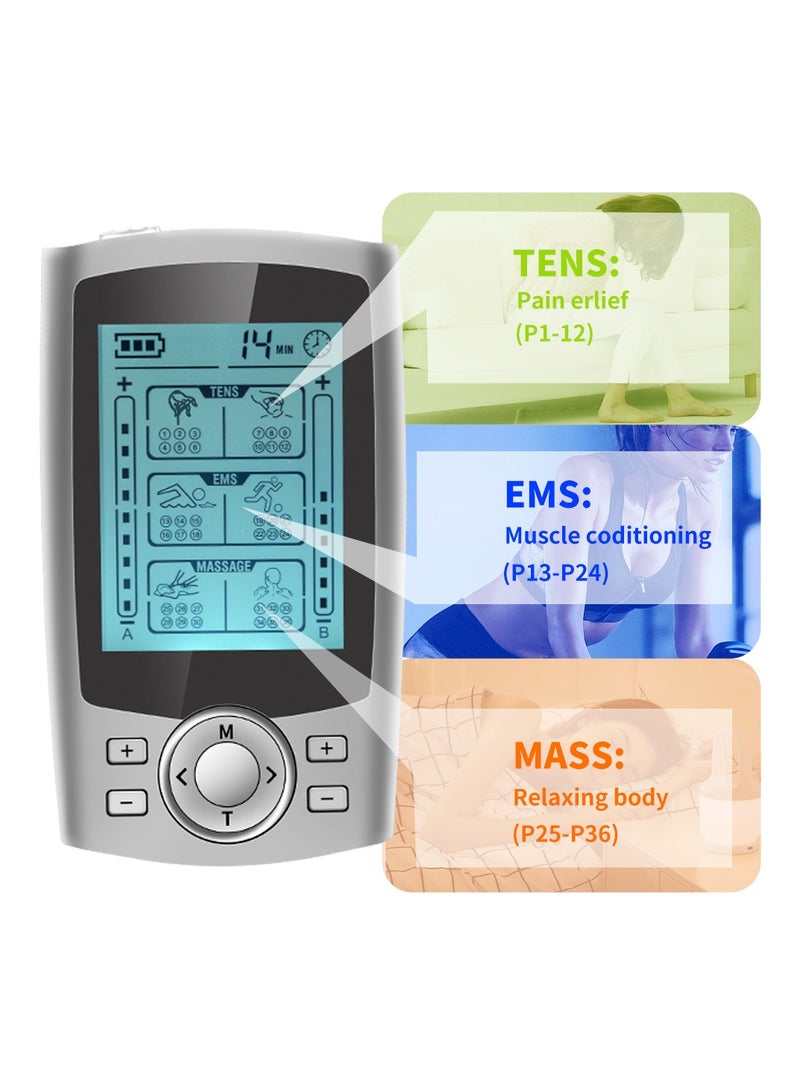 36 Modes Muscle Stimulator, Massager, Unit Muscle Stimulator for Back Pain Relief, Wireless Dual Channel,   Digital Electrical Body Massager Pulse, Muscle Stimulator Pain Fatigue Relief Silver - Image 4