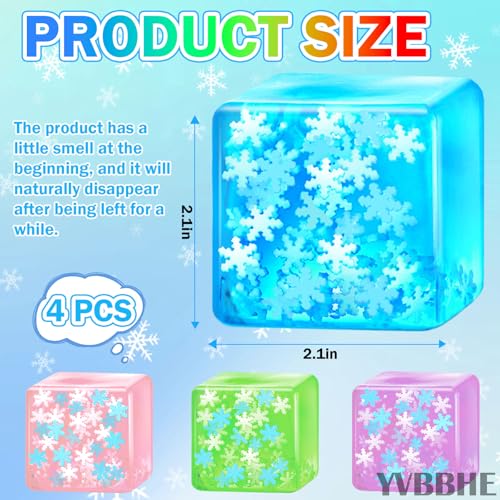 YVBBHE 4 Pack Squeeze Cube with Glow in The Dark Snowflakes InsideSquishy Fidget Gummy Toys Luminous Sensory Toys for Kids Autism Maltose Balls for Anxiety Stress Relief Gifts for Kids - Image 5