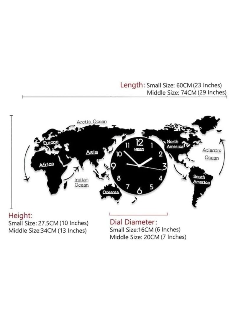 ساعة حائط أكريليك رقمية ثلاثية الأبعاد خريطة العالم هادئة للغاية - Image 4