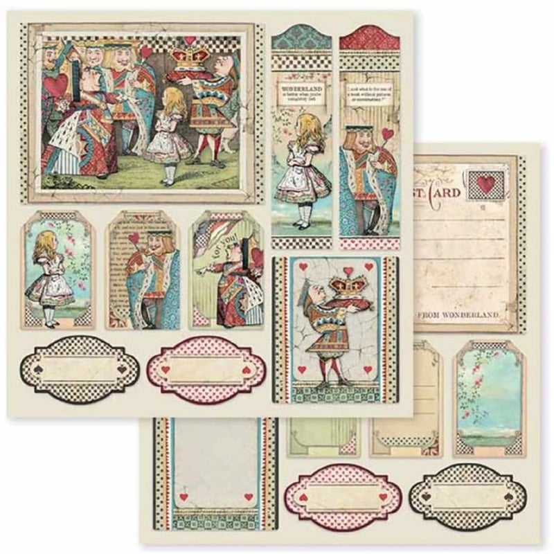 Stamperia International KFT Small Paper Pad 10 Sheets Double Sided Alice, 20.3 x 20.3 (8" x 8"), Multicoloured - Image 2