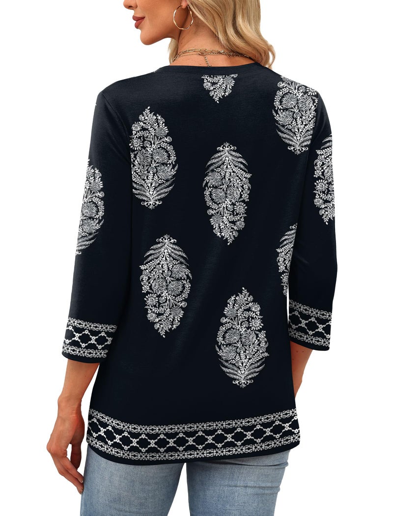 OFEEFAN Boho Tops For Women Plus Size Clothes Spring Fashion 2026 3/4 Length Sleeve Womens Tops Trendy Vacation Outfits Boho Chic Clothing XL - Image 5