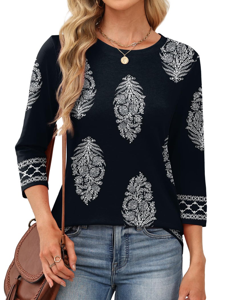 OFEEFAN Boho Tops For Women Plus Size Clothes Spring Fashion 2026 3/4 Length Sleeve Womens Tops Trendy Vacation Outfits Boho Chic Clothing XL - Image 4