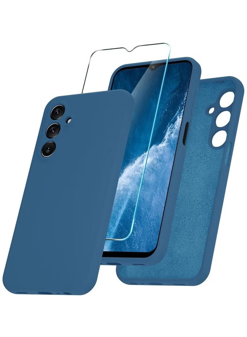 TIGER Samsung Galaxy A25 5G Case – Slim Shockproof Silicone Back Cover with Soft Microfiber Lining | Anti-Scratch Protection with 1 Tempered Glass Screen Protector | Full-Body Drop Protection | Lightweight Grip-Friendly Phone Case – Navy Blue - Image 1