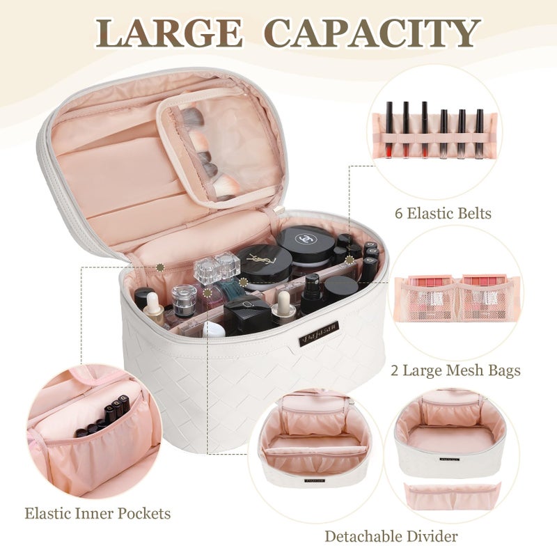 Dajasan Makeup Bag, Portable Travel Cosmetic Bag, Large Makeup Organizer Bag, PU Leather Makeup Organizer Case, Travel Toiletry Bag for Women Girls, 11.81 x 6.7 x 7.09 Inch - Image 4