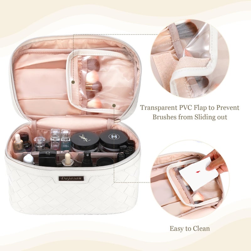 Dajasan Makeup Bag, Portable Travel Cosmetic Bag, Large Makeup Organizer Bag, PU Leather Makeup Organizer Case, Travel Toiletry Bag for Women Girls, 11.81 x 6.7 x 7.09 Inch - Image 5