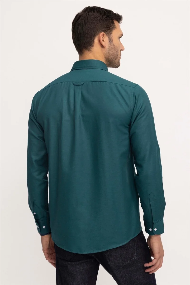 Tudors Classic Fit Long Sleeve Oxford Texture Collar Buttoned Pocket Embroidered Men's Shirt10