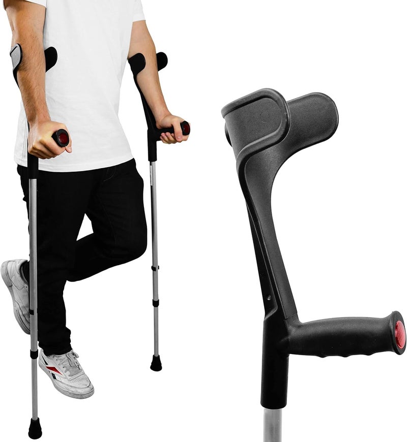 PEPE Mobility PEPE - Crutches for Adults Men (x2 Units, Open Cuff), Elbow Crutches for Women, Adjustable Crutches for Walking, Adult Crutches Pair, Walking Crutches for Men, Black Crutches - Made in Europe - Image 1