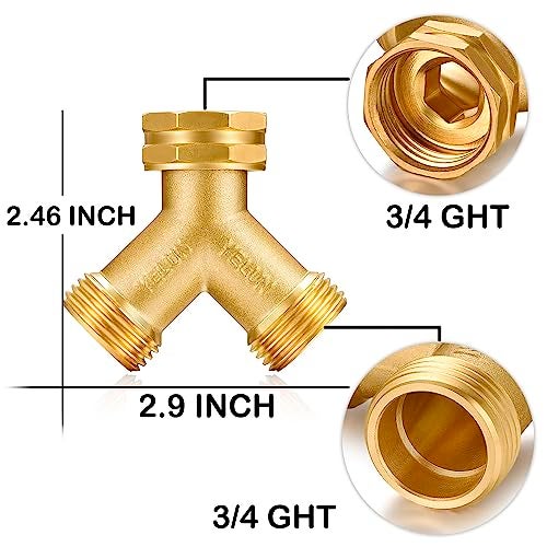 YELUN Garden Hose Splitter,2 Way Connector Heavy Duty Brass, Garden Faucet,Splitter for Outdoor Faucet, Hose y Splitter, Hose Bib Splitter (1 SET) - Image 2