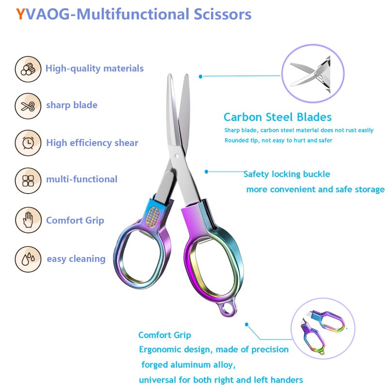 YVAOG 2PCS Folding Scissors, Stainless Steel Safety Portable Mini Travel Small Scissors, Foldable Pocket Badge Scissor, Suitable for Travel, Home, Office, Craft, Sewing, Nurse Accessories - Image 2