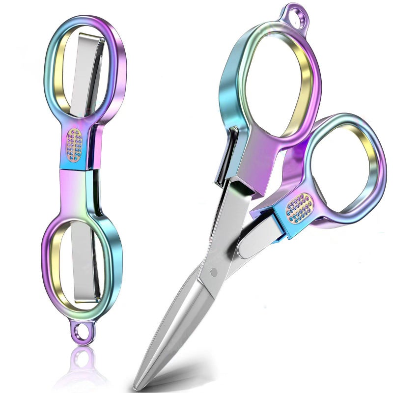 YVAOG 2PCS Folding Scissors, Stainless Steel Safety Portable Mini Travel Small Scissors, Foldable Pocket Badge Scissor, Suitable for Travel, Home, Office, Craft, Sewing, Nurse Accessories - Image 1