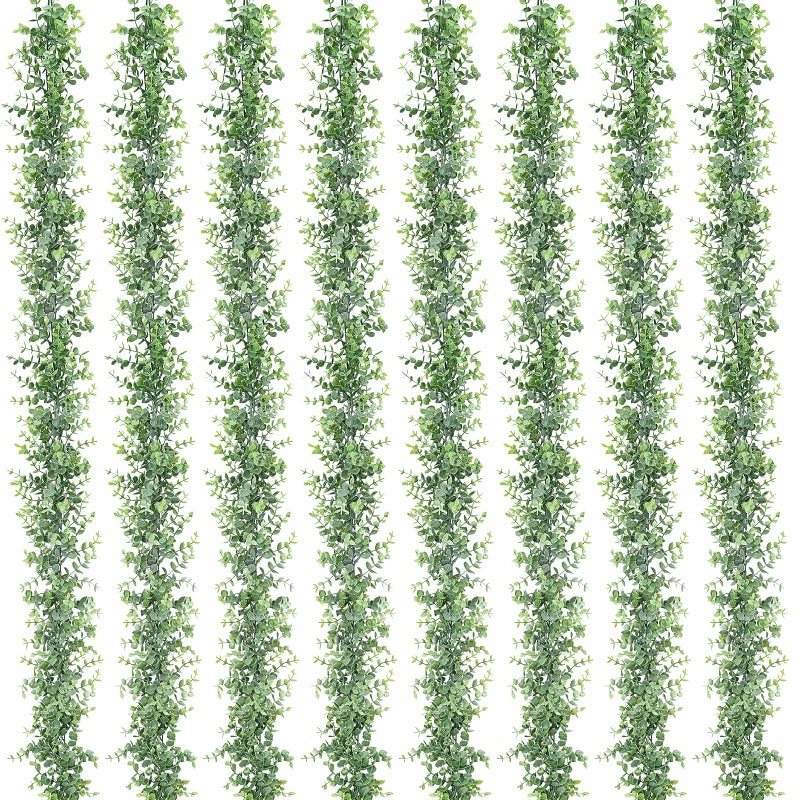 Dolicer 8 Pack Eucalyptus Garland  48FT Faux Eucalyptus Greenery Garland  Artificial Eucalyptus Leaves Vine  Fake Hanging Eucalyptus Garlands Wedding Backdrop Arch Wall Table Party Decor (Grey Green) - Image 1