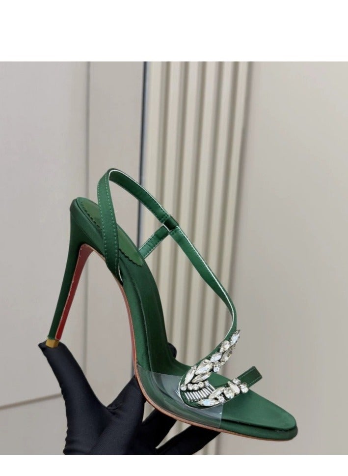 French Rhinestone Exquisite High Heels, Tthick Heels, Open Toed Sandals - Image 1
