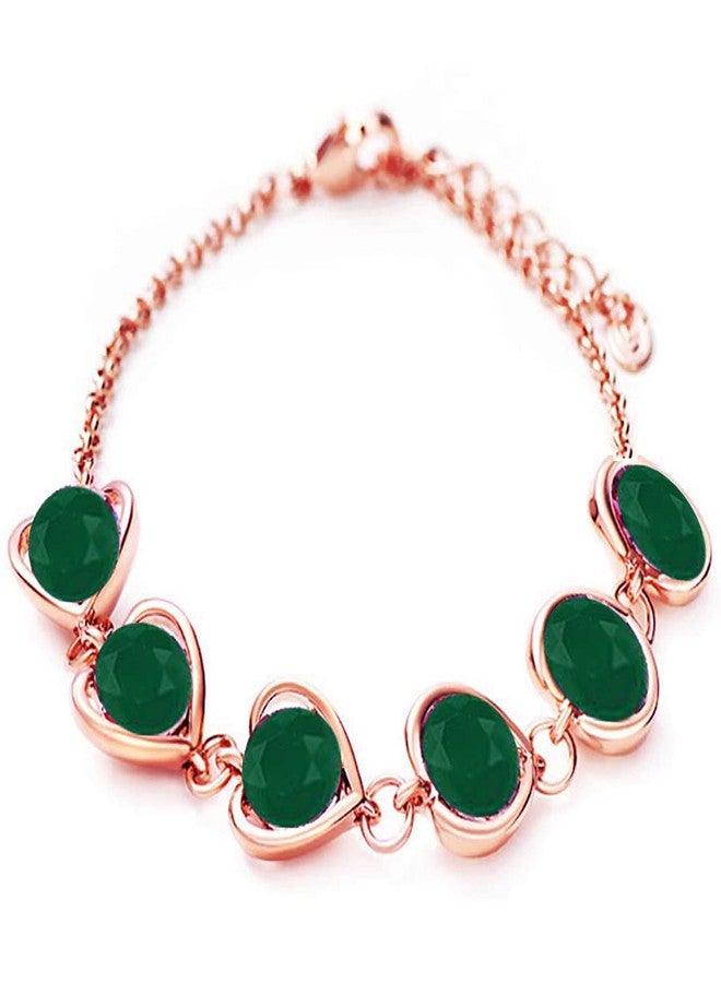 Okos Crystal Jewellery Valentines Day Special Rose Gold Plated Linking Hearts Adjustable Alloy Bracelet Beautified With Green Crystal Stones For Girls And Women BR1000044GRN - Image 1