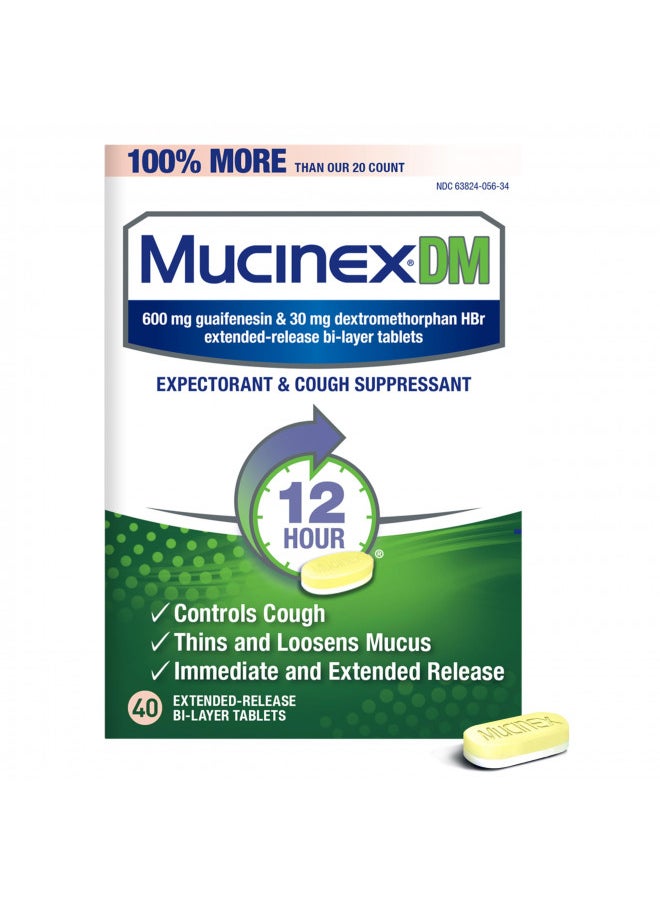 MUCINEX - Mucinex Cough Suppressant and Expectorant, DM 12 Hr Relief Tablets, 600 mg, Multicolor, 40 Count - Image 1