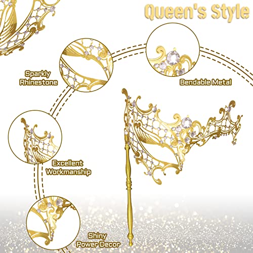 IncreDecor Masquerade Mask for Women with Stick Gold Shiny Metal Masks for Mardi Gras Venetian Prom Halloween Costume Party - Image 3