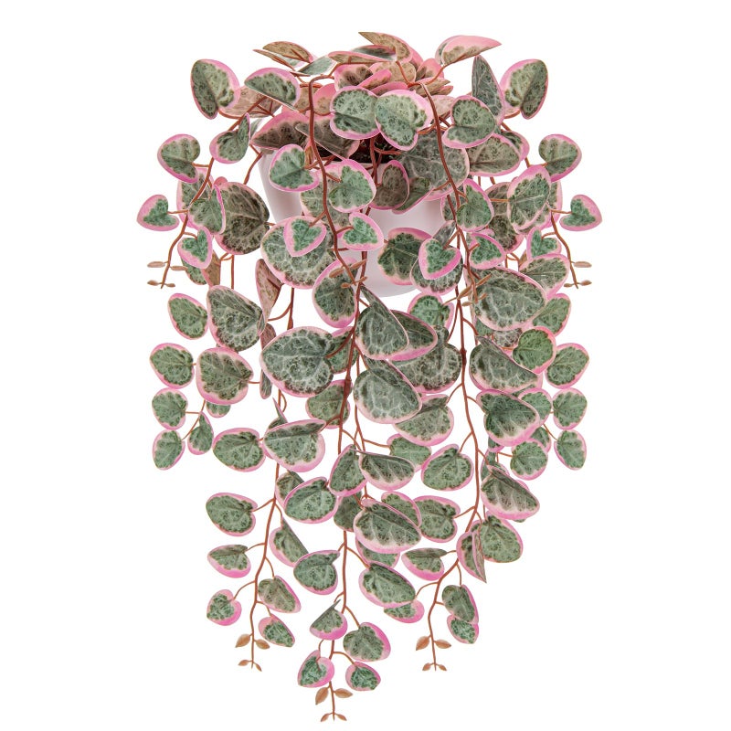 Briful Faux Hanging Plants 17'' Artificial String of Heart Vines with Semicircle Wall Mount Planter Fake Draping Plants for Home Office Room Shelf Wall Hanging Decor - Image 1