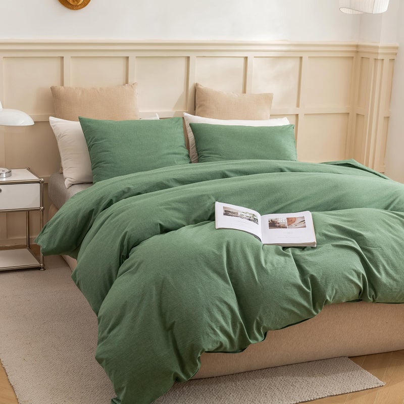 ECOCOTT ECOCOTT Sage Green Duvet Cover California King Size  100% Washed Cotton 3-Piece Bedding Set - Ultra Soft  Breathable & Easy Care with Zipper Closure and 2 Pillowcases  - Image 4