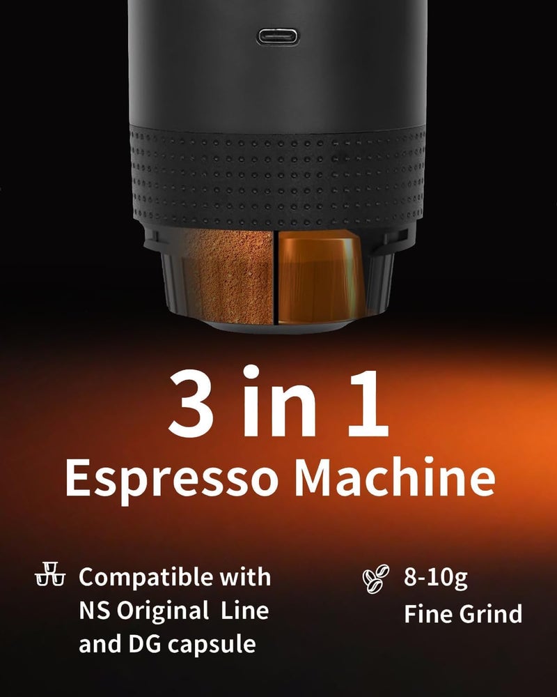 EVERANGE Portable Electric Espresso Machine, Car Coffee Maker for Travel Camping, Battery Powered Coffee Brewer Compatible with Ground Coffee & NS Capsules, Black - Image 2