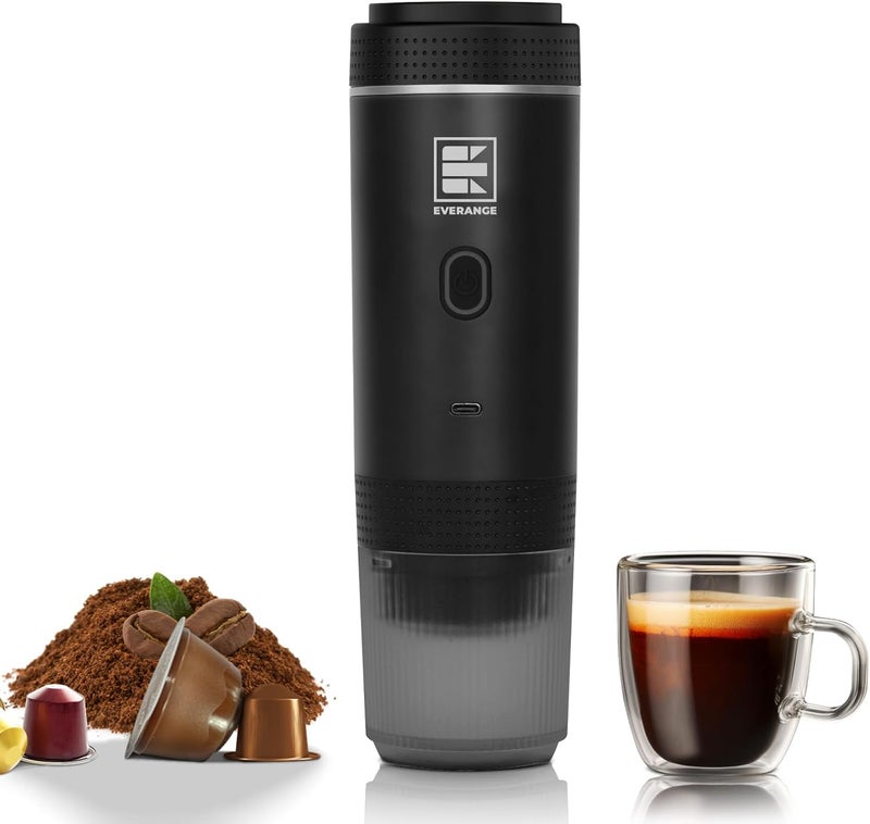 EVERANGE Portable Electric Espresso Machine, Car Coffee Maker for Travel Camping, Battery Powered Coffee Brewer Compatible with Ground Coffee & NS Capsules, Black - Image 1