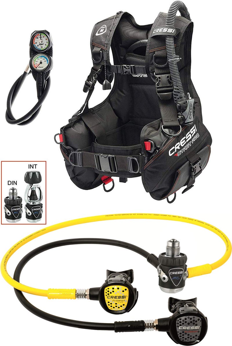 Cressi Cressi Start Pro Scuba Set DIN - B.C.'D. Start Pro, MC9 1st Stage DIN and Compact 2nd stage, Compact Octopus and Console 2 Instruments, Black, M, Adult Unisex  - Image 1