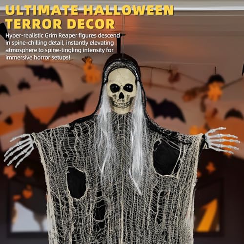QPMR Halloween Decorations Outdoor/Indoor,Set of 3 Scary Hanging Ghosts,Halloween Grim Reaper Skeleton, Scary Party Decorations,Haunted House Decor for Yard/Lawn/Garden. - Image 5
