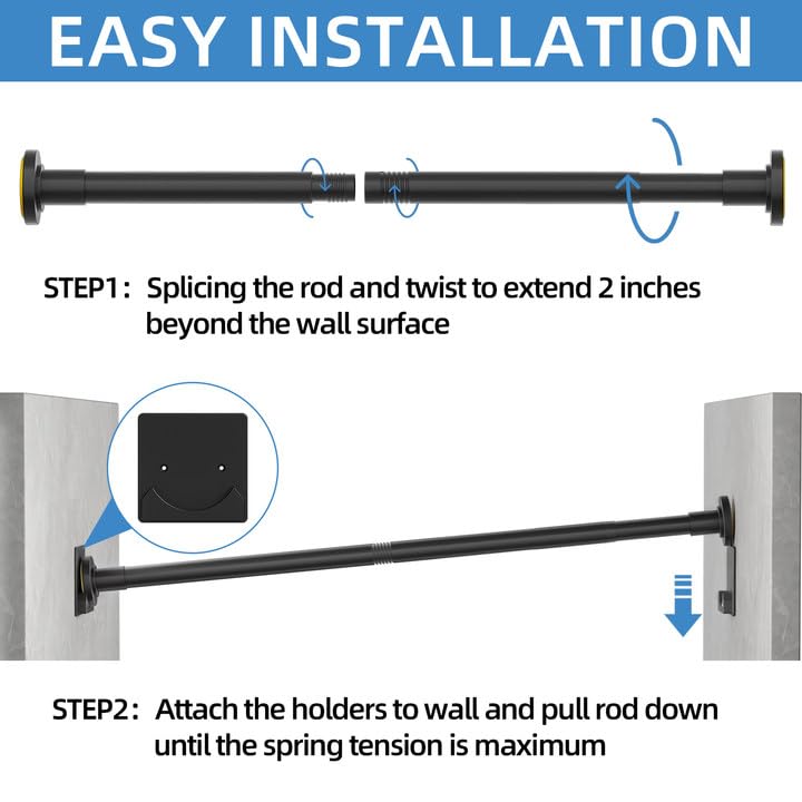 CorkLatta Matte Black Shower Curtain Rod,1 Inch Diameter Stainless Steel Adjustable Spring Tension Rods 32 to 68",with Holders,Anti-Slip,Curtain Rods No Drilling(1 Pack) - Image 5