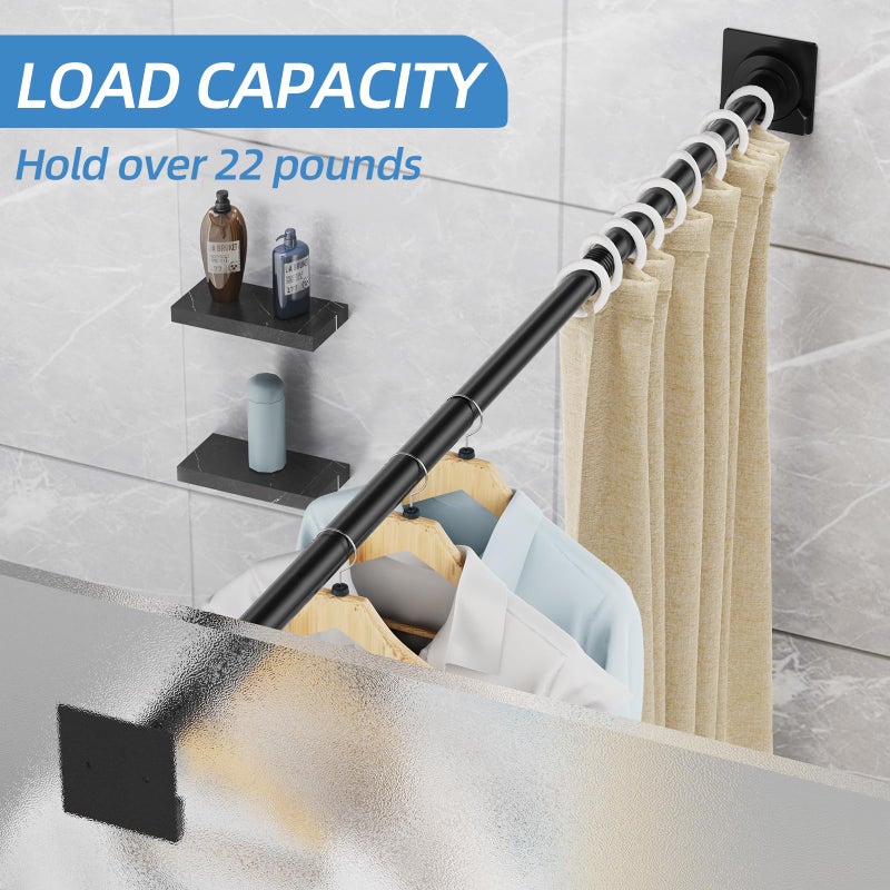 CorkLatta Matte Black Shower Curtain Rod,1 Inch Diameter Stainless Steel Adjustable Spring Tension Rods 32 to 68",with Holders,Anti-Slip,Curtain Rods No Drilling(1 Pack) - Image 3