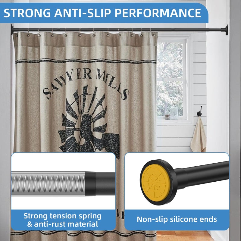CorkLatta Matte Black Shower Curtain Rod,1 Inch Diameter Stainless Steel Adjustable Spring Tension Rods 32 to 68",with Holders,Anti-Slip,Curtain Rods No Drilling(1 Pack) - Image 2