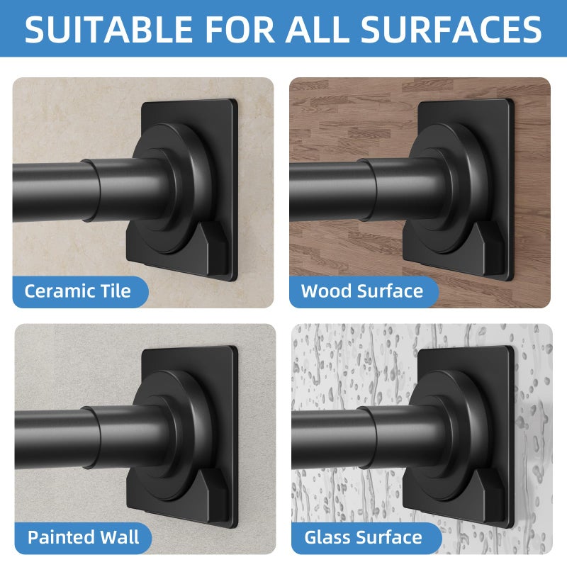 CorkLatta Matte Black Shower Curtain Rod,1 Inch Diameter Stainless Steel Adjustable Spring Tension Rods 32 to 68",with Holders,Anti-Slip,Curtain Rods No Drilling(1 Pack) - Image 4