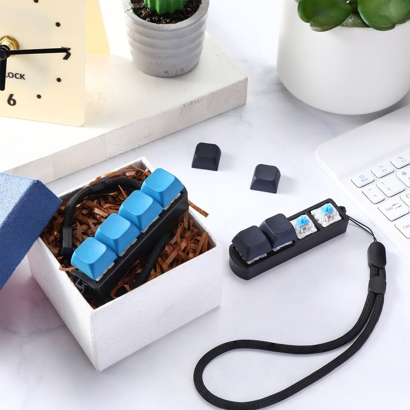 Ferreve 2 Pcs Keyboard Fidget Toys Fidget Clicker Keyboard Four-Button Clicker Keychain Button ADHD Stress Relief Gifts for Adult to Relief Stress Pass The Time(Black, Blue) - Image 5