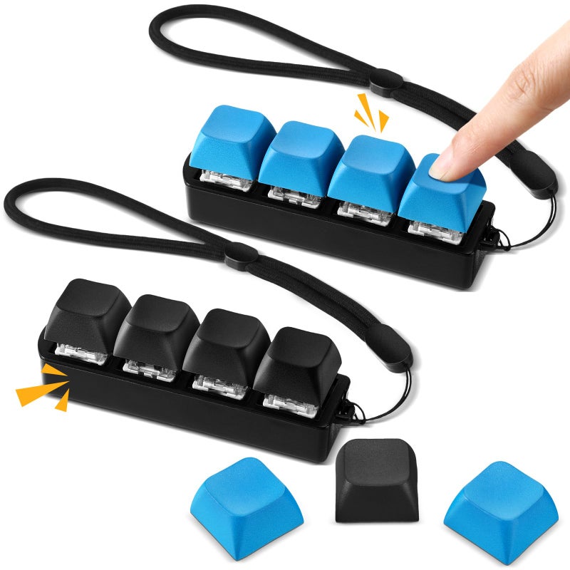 Ferreve 2 Pcs Keyboard Fidget Toys Fidget Clicker Keyboard Four-Button Clicker Keychain Button ADHD Stress Relief Gifts for Adult to Relief Stress Pass The Time(Black, Blue) - Image 1
