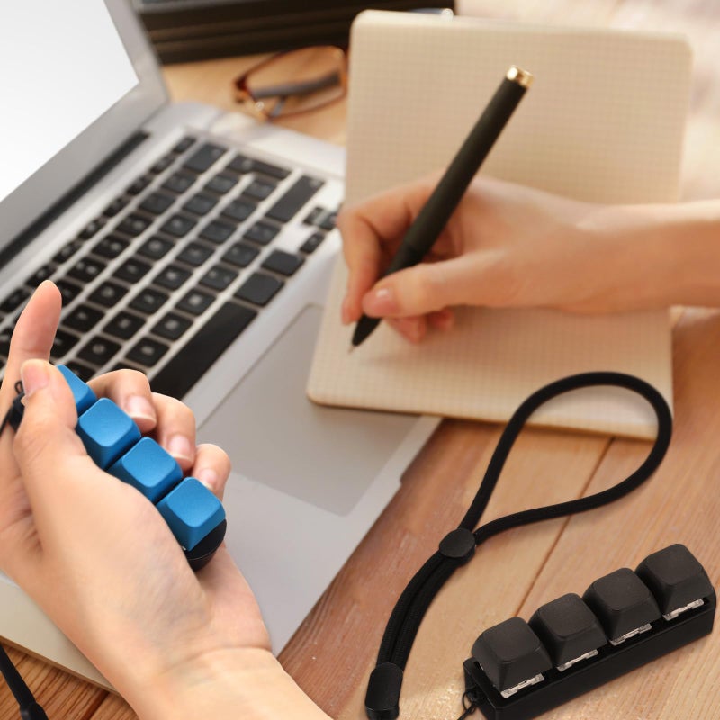 Ferreve 2 Pcs Keyboard Fidget Toys Fidget Clicker Keyboard Four-Button Clicker Keychain Button ADHD Stress Relief Gifts for Adult to Relief Stress Pass The Time(Black, Blue) - Image 4
