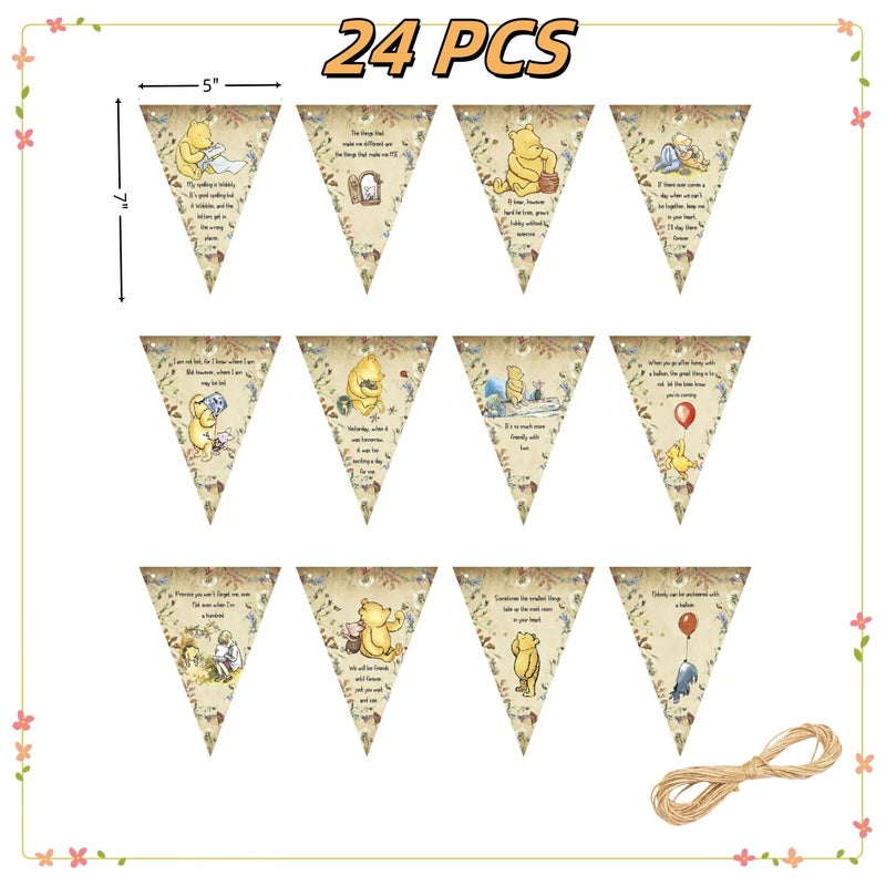 Unbala 24PCS Winnie Quotes Banner Flags Classic Pooh Hanging Decorations Winnie Inspired Banner For Baby Shower Birthday Party Supplies - Image 2