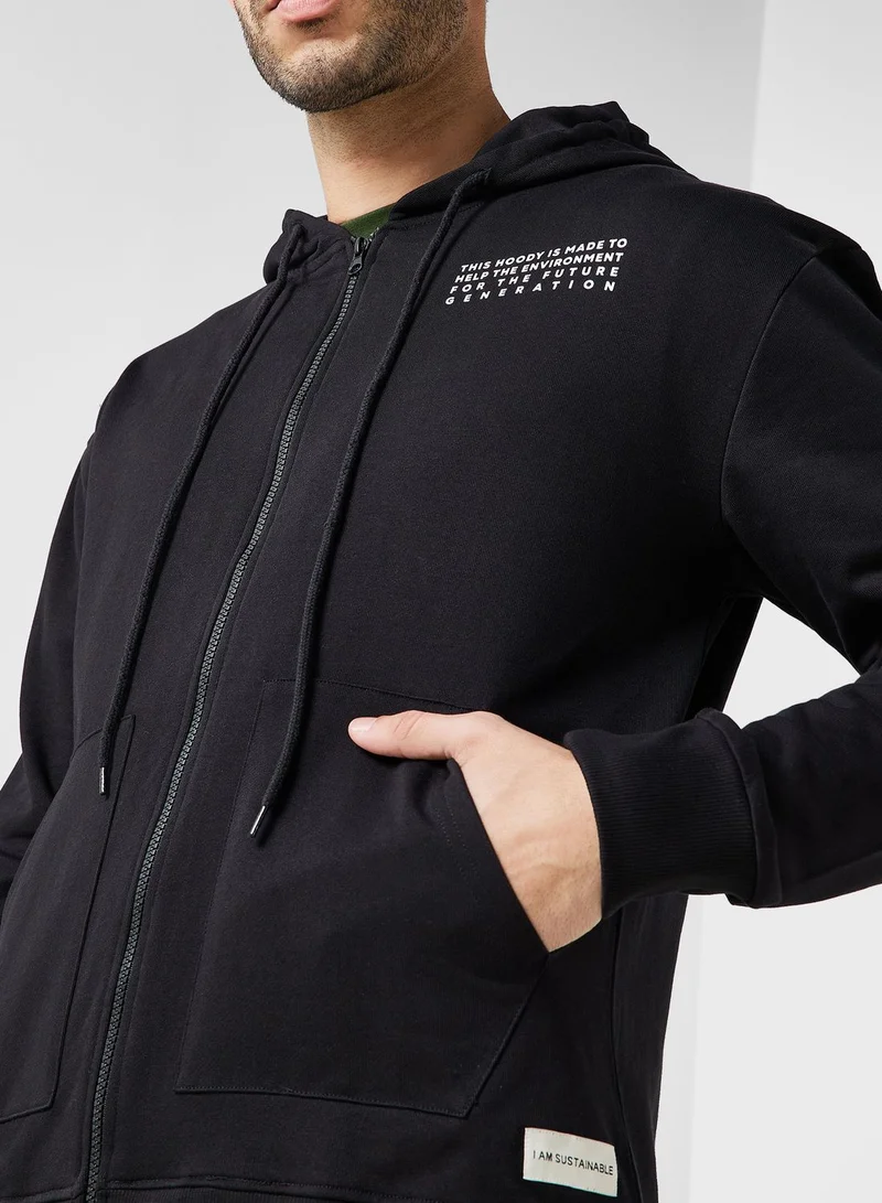 Namshi x Sustainable Oversize Zip Through Hoodie With Back Print