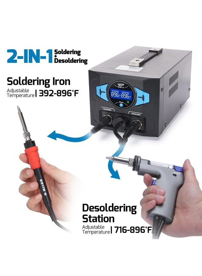 WeP 948D III 2-IN-1 ESD Safe Desoldering Station & Soldering Station with Fast-Heating Desoldering Gun & Soldering Iron, Sleep Mode, Automatic Shutdown, Temperature Calibration with 31 Pcs Accessories - Image 4