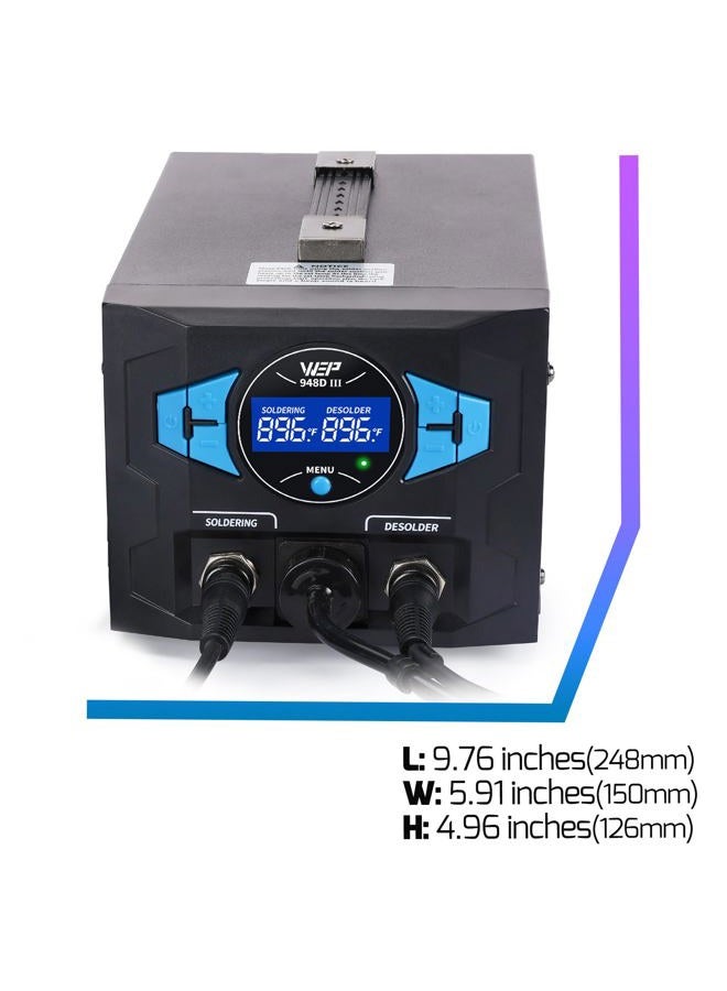 WeP 948D III 2-IN-1 ESD Safe Desoldering Station & Soldering Station with Fast-Heating Desoldering Gun & Soldering Iron, Sleep Mode, Automatic Shutdown, Temperature Calibration with 31 Pcs Accessories - Image 3