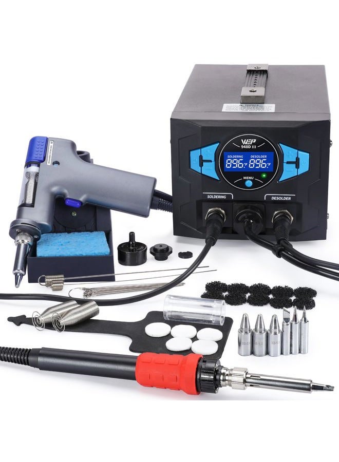 WeP 948D III 2-IN-1 ESD Safe Desoldering Station & Soldering Station with Fast-Heating Desoldering Gun & Soldering Iron, Sleep Mode, Automatic Shutdown, Temperature Calibration with 31 Pcs Accessories - Image 1