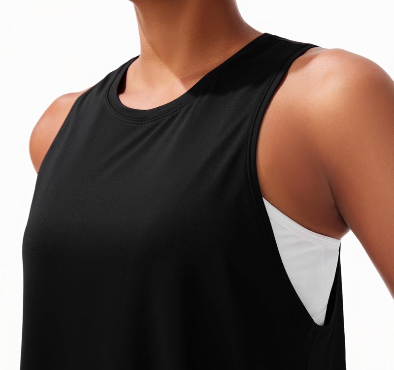 JOYSPELS Workout Tank Tops for Women, Quick Dry Ice Silk Athletic Running Shirts, Loose Fit Sleeveless Gym Tops Black - Image 4