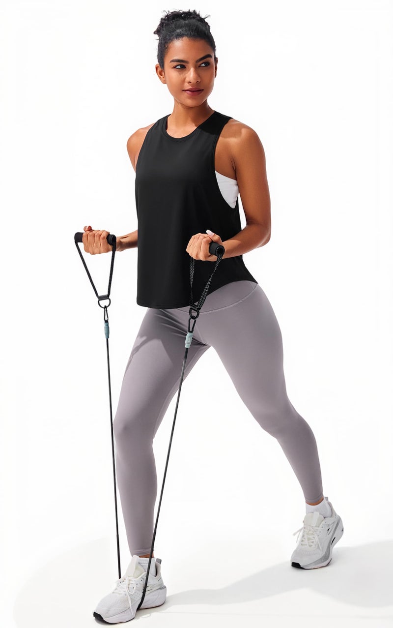 JOYSPELS Workout Tank Tops for Women, Quick Dry Ice Silk Athletic Running Shirts, Loose Fit Sleeveless Gym Tops Black - Image 5