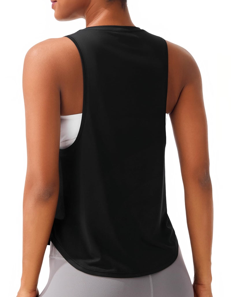 JOYSPELS Workout Tank Tops for Women, Quick Dry Ice Silk Athletic Running Shirts, Loose Fit Sleeveless Gym Tops Black - Image 2