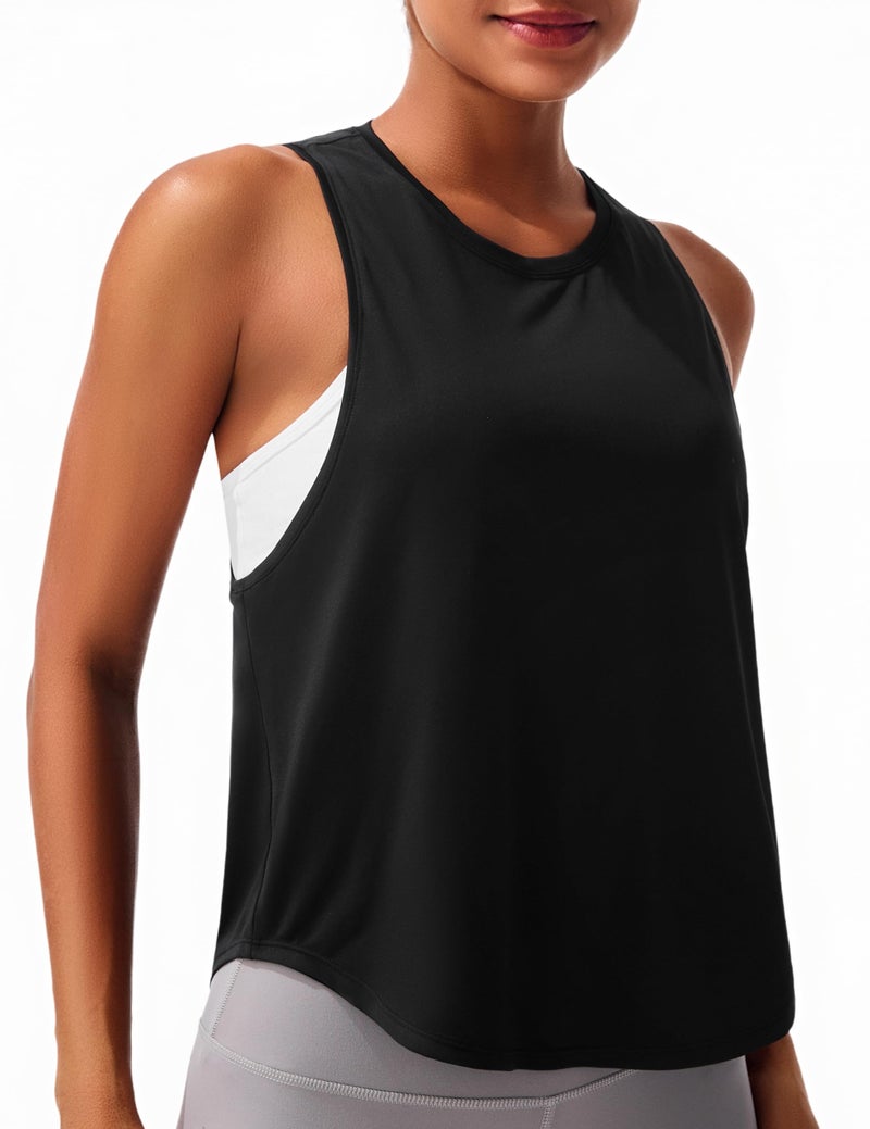 JOYSPELS Workout Tank Tops for Women, Quick Dry Ice Silk Athletic Running Shirts, Loose Fit Sleeveless Gym Tops Black - Image 1