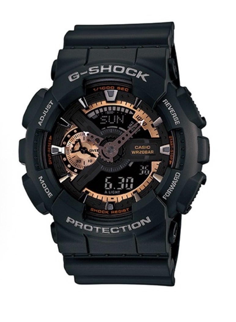 CASIO GS YOUTH series - Classic black and gold color scheme, black warrior trendy color contrast large dial, quartz movement, resin strap, Japanese and Korean watches, men's watch, black dial - Image 1