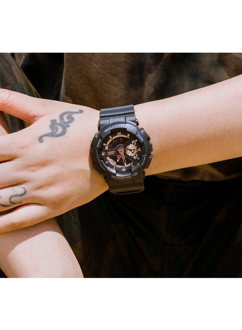 CASIO GS YOUTH series - Classic black and gold color scheme, black warrior trendy color contrast large dial, quartz movement, resin strap, Japanese and Korean watches, men's watch, black dial - Image 3