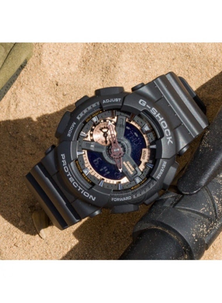 CASIO GS YOUTH series - Classic black and gold color scheme, black warrior trendy color contrast large dial, quartz movement, resin strap, Japanese and Korean watches, men's watch, black dial - Image 2