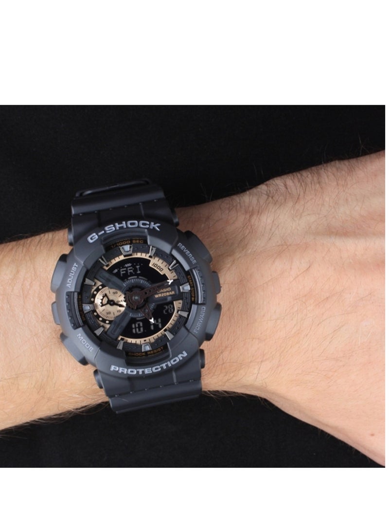 CASIO GS YOUTH series - Classic black and gold color scheme, black warrior trendy color contrast large dial, quartz movement, resin strap, Japanese and Korean watches, men's watch, black dial - Image 4